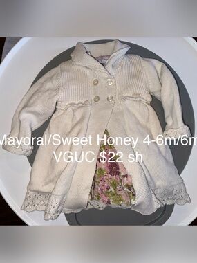 SweetHoney Floral Knit Dress, Mayoral Cream Knit Button-Up Coat